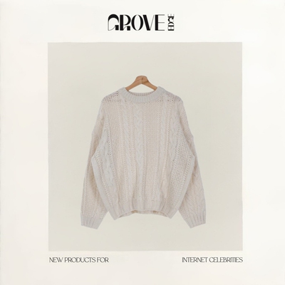 【现货】GROVE EDGE新款韩国东大门慵懒风奶fufu宽松麻花针织毛衣