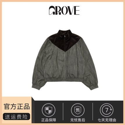 【现货】韩国小众amomento休闲宽松高领拼色双向拉链抽褶短外套女