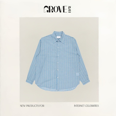 【现货】GROVE EDGE韩系女装章若楠同款宽松显瘦撞色格子衬衫上衣