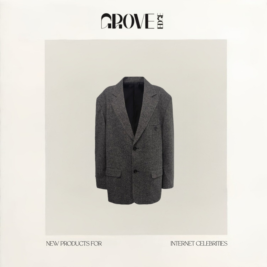 【现货】GROVE EDGE韩国东大门Baby酱复古廓形灰色西装西服外套