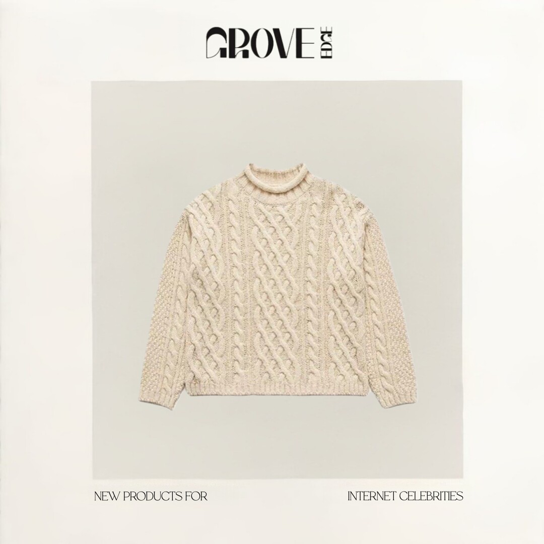 【现货】GROVE EDGE新款韩国八奶宽松纯色麻花毛衣长袖针织衫女
