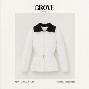 【现货】GROVE ROMANTIC韩国设计秀智同款收腰撞色短款羽绒服外套