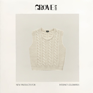 【现货】GROVE EDGE韩国八奶麻花针织衫马甲圆领无袖毛衣外穿背心