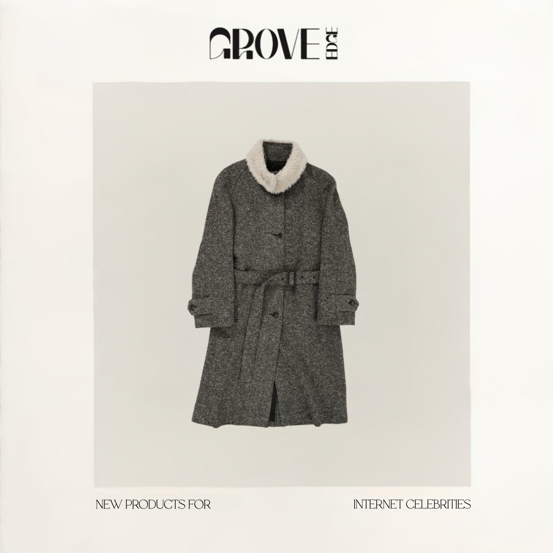 【现货】GROVE EDGE冬新款韩国设计师气质可卸毛领羊毛呢羊毛大衣