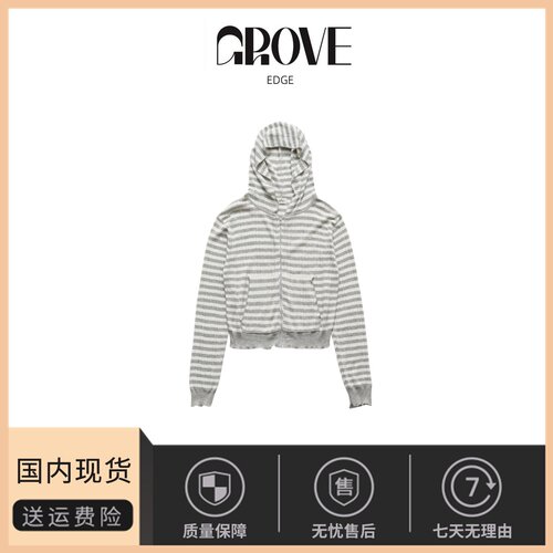 【现货】GROVE EDGE韩国设计师八奶空调罩衫连帽针织开衫韩系卫衣