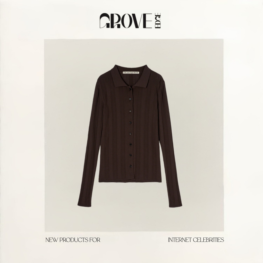 【现货】GROVE EDGE秋韩国设计师Lfm慵懒风坑条收腰针织长袖开衫