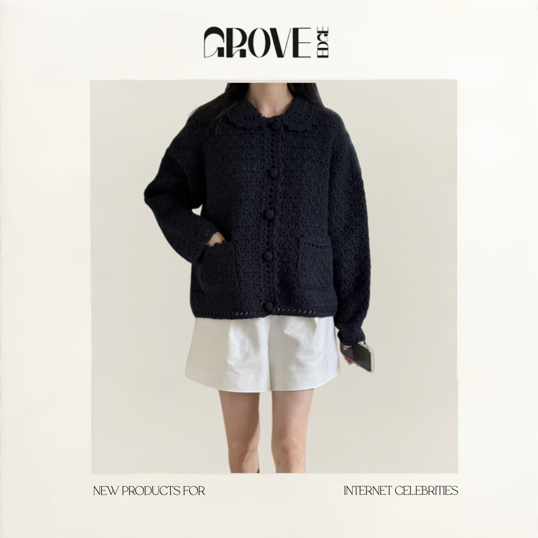【现货】GROVE EDGE 50%羊毛ohao东大门款纯手工钩编针织开衫毛衣