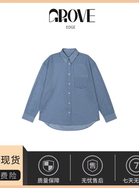 【现货】GROVE EDGE设计师蓝色格纹衬衫韩系女装iu同款长袖衬衣