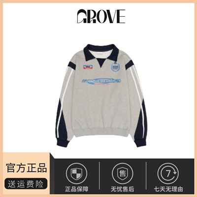 【现货】ames虞书欣同款美式复古拼色印花宽松翻领加绒卫衣长袖