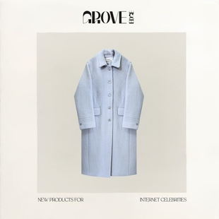 EDGE韩国蔬菜家少女风翻领正肩长款 GROVE 羊毛毛呢大衣 现货