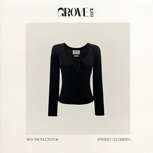 EDGE韩版 GROVE 现货 T恤上衣女 修身 显瘦系带长袖 杨超越同款