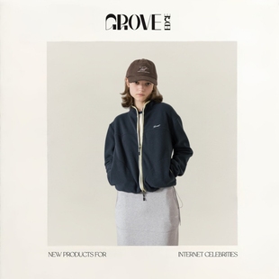EDGE秀林同款 GROVE 摇粒绒字母刺绣立领外套宽松百搭卫衣 现货