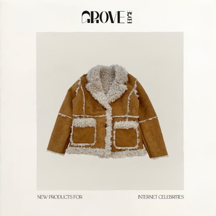 EDGE韩国皮毛一体两面穿羊羔复古保暖大衣外套棉服 GROVE 现货