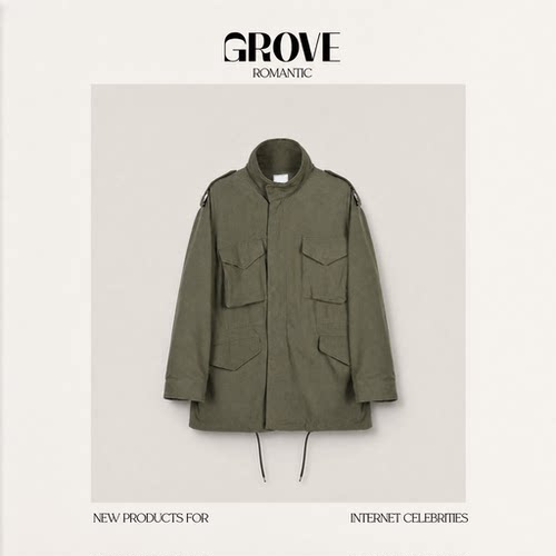 【现货】GROVE ROMANTIC秋季韩国设计师简洁立领工装口袋风衣外套