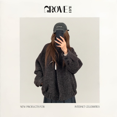 【现货】GROVE EDGE神仙藤井树羊驼毛羊毛夹克柔软圈圈呢立领外套