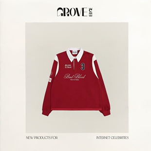 【现货】GROVE EDGE韩国小众翻领撞色卫衣女宽松刺绣拼接运动衫