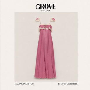 【现货】GROVE ROMANTIC IU易梦玲同款蕾丝花边吊带连衣裙女长裙