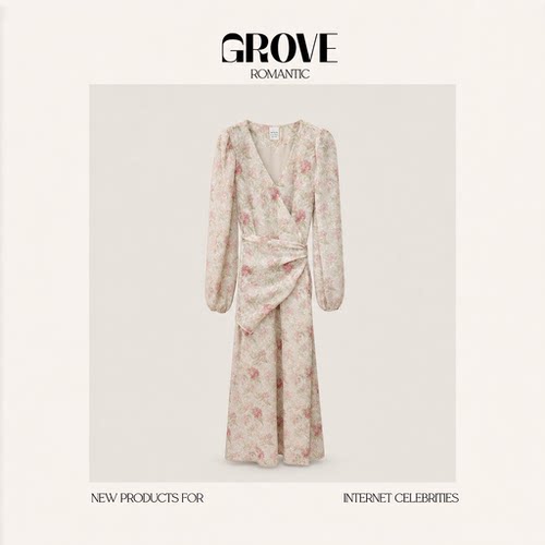 【现货】GROVE ROMANTIC初见蔷薇~韩国温柔V领碎花一片式连衣裙夏