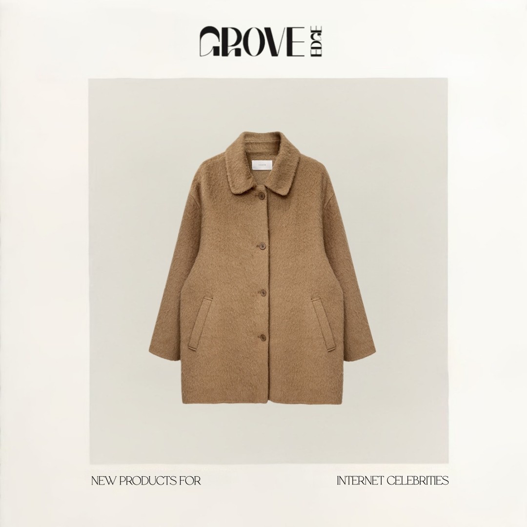 【现货】GROVE EDGE苏丽羊驼毛呢外套韩系女装翻领羊毛大衣小个子