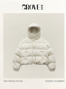 【现货】GROVE EDGE韩东大门冬季羊毛面料气质连帽鹅绒羽绒服外套
