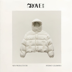 EDGE韩东大门冬季 GROVE 羊毛面料气质连帽鹅绒羽绒服外套 现货