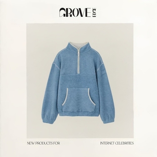 EDGE韩国设计师抓绒半拉链卫衣韩系女装 GROVE 毛绒绒上衣 现货