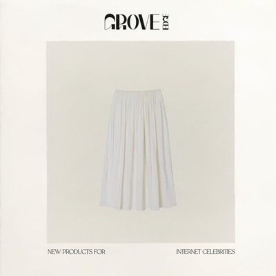 【现货】GROVE EDGE韩国设计师松紧腰褶皱半身裙韩系女飘逸感长裙