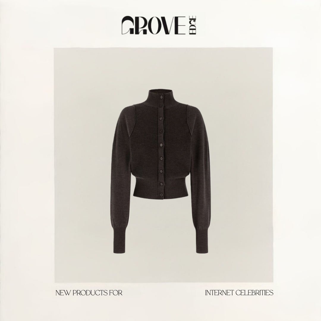【现货】GROVE EDGE秋季新款韩国设计师拼接小立领软糯针织开衫