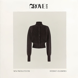 【现货】GROVE EDGE秋季新款韩国设计师拼接小立领软糯针织开衫