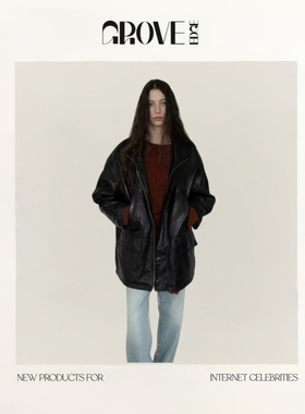 【现货】GROVE EDGE冬季新款韩国设计师简约酷飒加绒口袋皮衣外套