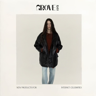 新款 EDGE冬季 GROVE 韩国设计师简约酷飒加绒口袋皮衣外套 现货