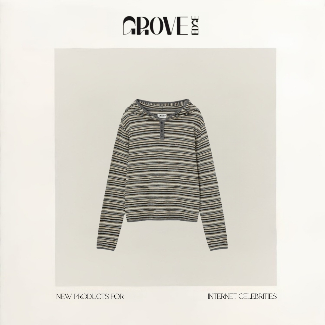 【现货】GROVE EDGE秋季新款韩国设计师复古渐变三色条纹连帽长袖