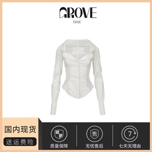 现货 花边领蕾丝收腰长袖 GROVE jennie同款 衬衫 EDGE韩国小众