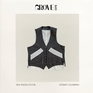 【现货】GROVE EDGE韩国小众rose同款复古人字纹拼接羊毛马甲上衣