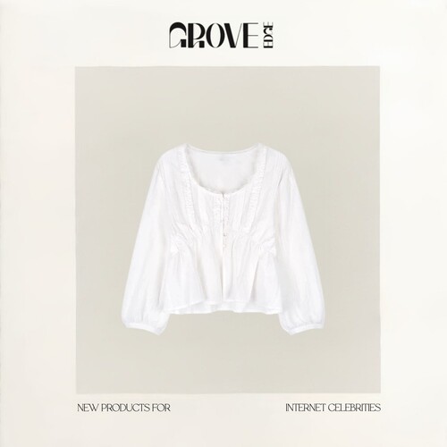 【现货】GROVE EDGE韩国东大门甜美白月光蕾丝花边防晒七分袖衬衫