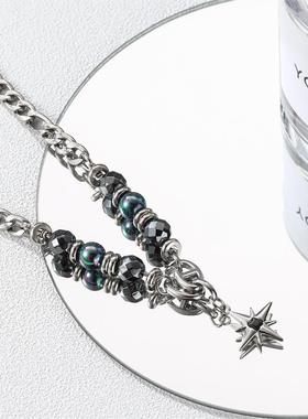 PG0534原轻奢百搭幻锁彩创珠曜石星耀钛钢项链男黑骨潮短款高级嘻