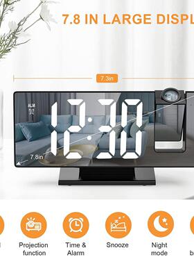 货影闹钟投创意3618LP-C彩屏镜面投电影钟时钟大屏显示子数字贪睡