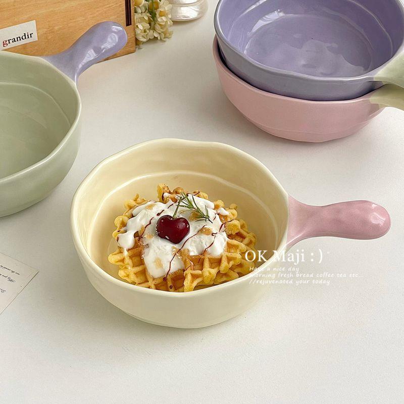 漂亮碗奶油风餐具高颜值手柄碗汤碗大号家用6英寸饭碗陶瓷泡面螺