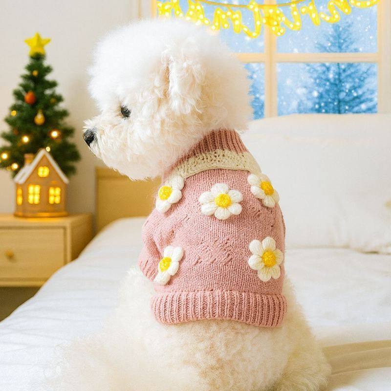 小狗狗衣服秋冬装博美花朵毛衣泰迪比熊法斗吉娃娃幼犬小型犬厚款