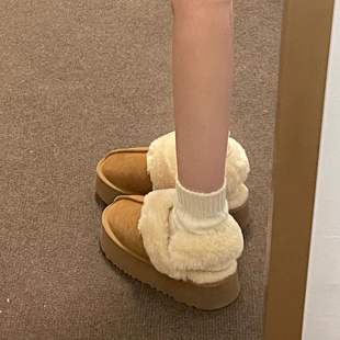 厚底加绒两穿毛毛鞋女2025冬款新款雪地靴皮毛一体半拖外穿棉鞋女