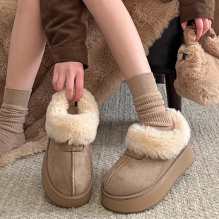 2025冬季新款厚底加绒雪地靴女款保暖毛绒短靴百搭防滑毛毛棉鞋子
