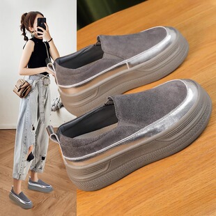 百搭休闲松糕厚底一脚蹬懒人鞋 春季 女小个子2026年新款 增高乐福鞋