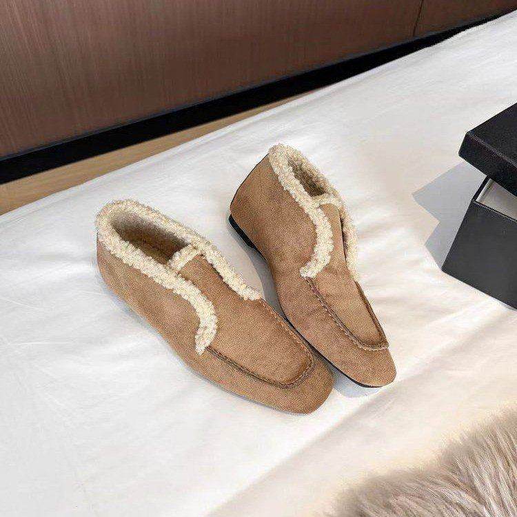 欧洲站英伦风百搭加绒保暖乐福鞋女2025秋冬新款平底方头毛毛鞋,女鞋,毛毛鞋,淘宝优惠券,粉丝福利购,淘宝优惠卷