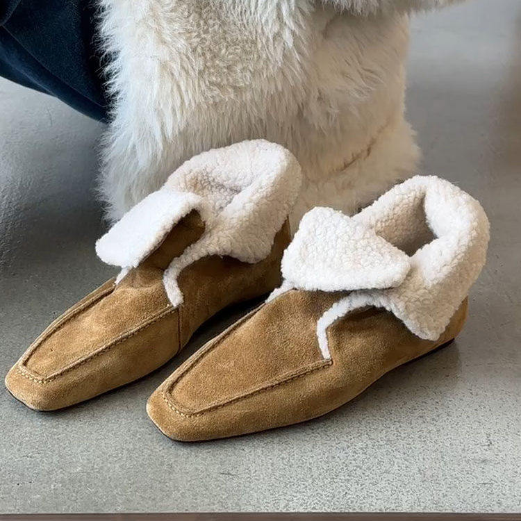 小众复古短靴一脚蹬绒面方头女时尚外穿毛毛鞋百搭内增高加绒单鞋,女鞋,毛毛鞋,淘宝优惠券,粉丝福利购,淘宝优惠卷