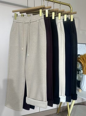 檬芬齐7915冬款加绒加厚仿羊绒阔腿裤子女休闲裤品牌女款