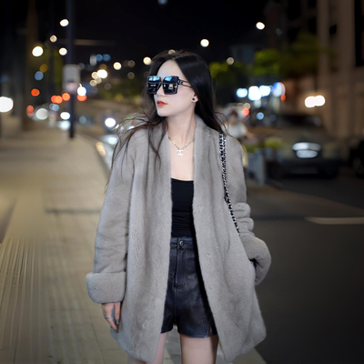 貂皮大衣女整貂挽袖皮草外套