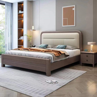 双人床 小米有品实木床软包真皮高箱储物北欧大床美式 婚床原木中式