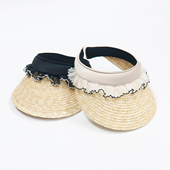 蕾丝花边空顶防晒帽女夏季 大帽檐遮脸度假草帽遮阳帽甜美户外春夏