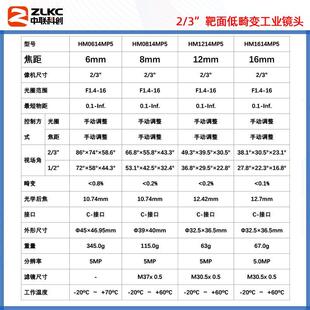 工业相机镜头6mm8mm12mm50mm焦距500万F1.4大光圈镜头C口低畸变FA