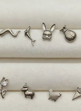 YAMHEK卡通动物耳钉女银色立体造型设计感时尚耳饰唇钉